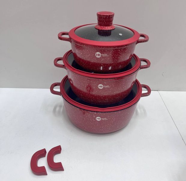 Набір каструль із гранітним покриттям та силіконовими кришками Higher Kitchen НК 325 8 предметів Червоний 532702 фото
