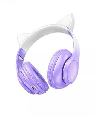 Беспроводные наушники Bluetooth HOCO Cat ears W42 Violet с ушками и подсветкой 530425 фото