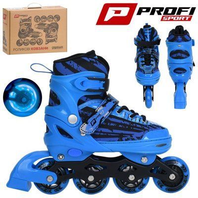 Детские роликовые коньки PROF1 A 4162-M-BL раздвижные 35-38 голубые со светящимися колесами 646714 фото