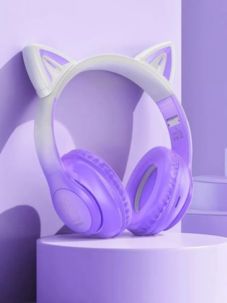 Беспроводные наушники Bluetooth HOCO Cat ears W42 Violet с ушками и подсветкой 530425 фото