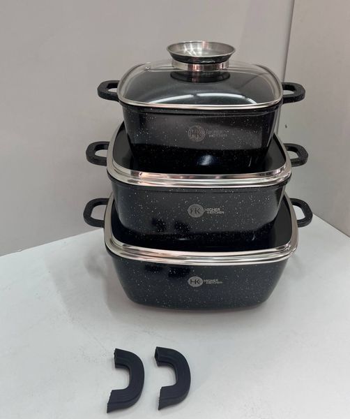 Набір квадратних каструль із гранітним покриттям на 8 предметів Higher Kitchen НК-302 Чорний 532703 фото