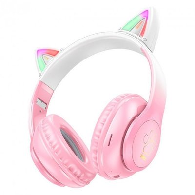 Беспроводные наушники Bluetooth HOCO Cat ears W42 Pink с ушками и подсветкой 530426 фото