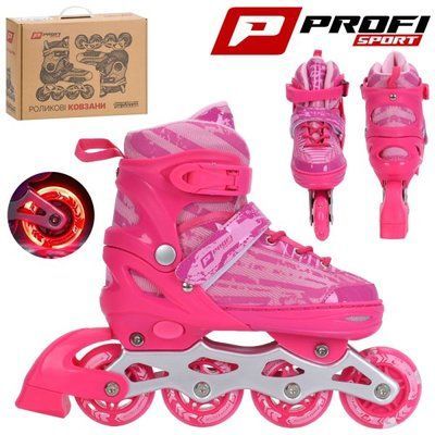 Детские роликовые коньки PROF1 A 4162-M-P раздвижные 35-38 розовые со светящимися колесами 646715 фото