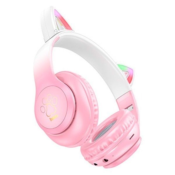 Беспроводные наушники Bluetooth HOCO Cat ears W42 Pink с ушками и подсветкой 530426 фото