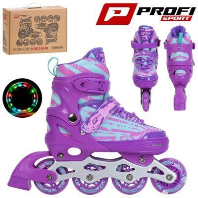 Детские роликовые коньки PROF1 A 4162-M-V раздвижные 35-38 фиолетовые со светящимися колесами 646717 фото
