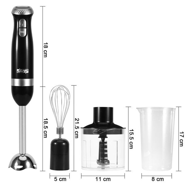 Блендер DSP KM-1091 ручний занурювальний 4 в 1 з 3 насадками 700 Вт Чорний 523085 фото