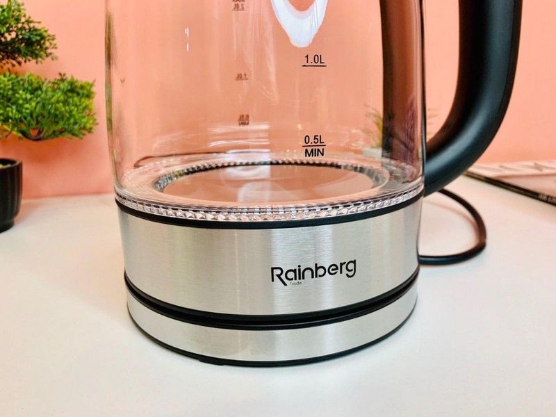 Чайник электрический стеклянный с подсветкой 2л 2200Вт с защитой от выкипания Rainberg RB-703, черный 444924 фото