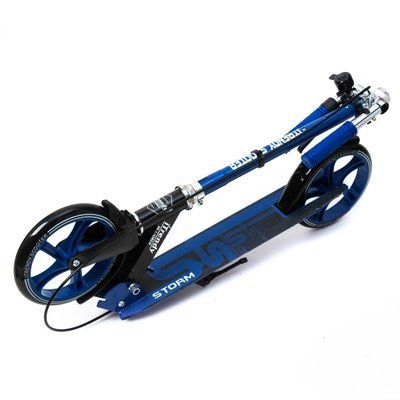 Двухколесный складной самокат Scooter Storm, колеса 200 мм, ручной тормоз, синий 513049 фото