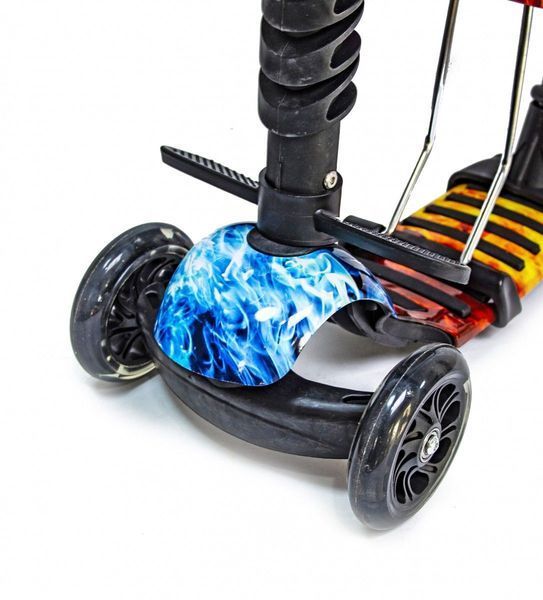 Трехколесный самокат с родительской ручкой Scooter 5 в 1, с защитным бампером, Огонь и Лед 6726 фото