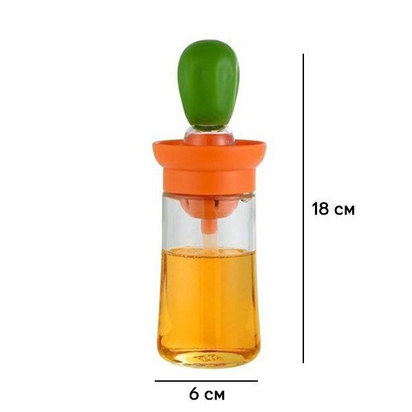 Диспенсер для олії та оцту MD W-31 180 мл із силіконовим пензлем, Orange/Green 525119 фото