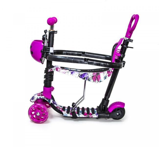 Трехколесный самокат с родительской ручкой Божья коровка Scooter 5 в 1, с защитным бампером, Маки 8763 фото