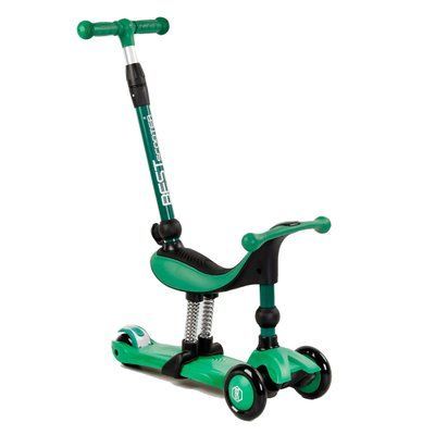 Самокат триколісний 3 в 1 Best Scooter BS-78812 зі світлом, сидінням та батьківською ручкою, Зелений 464931 фото