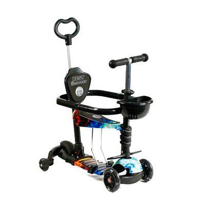 Детский трехколесный самокат Best Scooter 5в1 LS-70100, с родительской ручкой, бортиками и дополнительными колесами 497847 фото