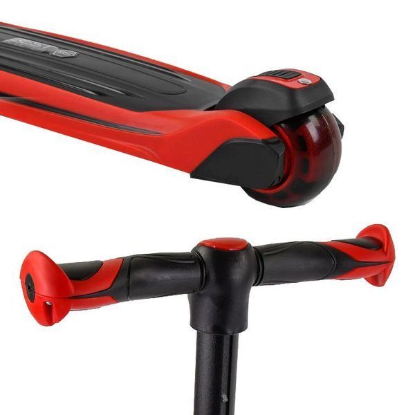Самокат триколісний BestScooter JS-10711 зі знімним сидінням, алюмінієве кермо, колеса зі світлом, чорно-червоний 461752 фото