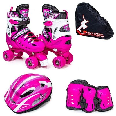Комплект роликов квадов с защитой и шлемом Scale Sport размер 29-33 Розовый 468409 фото
