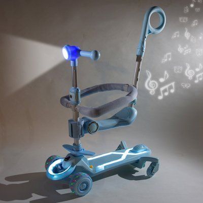 Самокат детский Smart N-388 5 в 1 с бортиком, подсветкой и музыкой, голубой 526018 фото