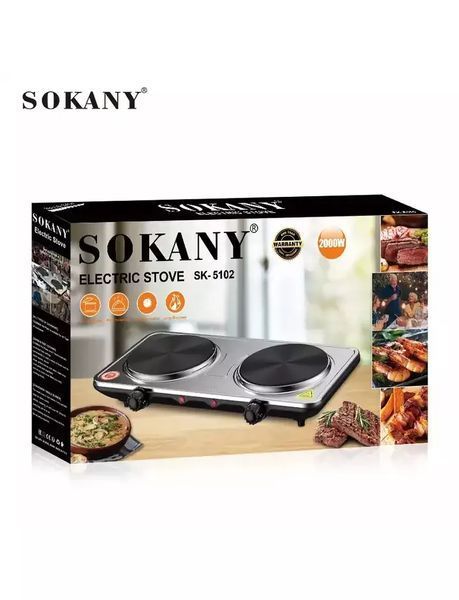 Двоконфоркова електрична плитка SOKANY SK-5102 2000 Вт колір хром 548745 фото