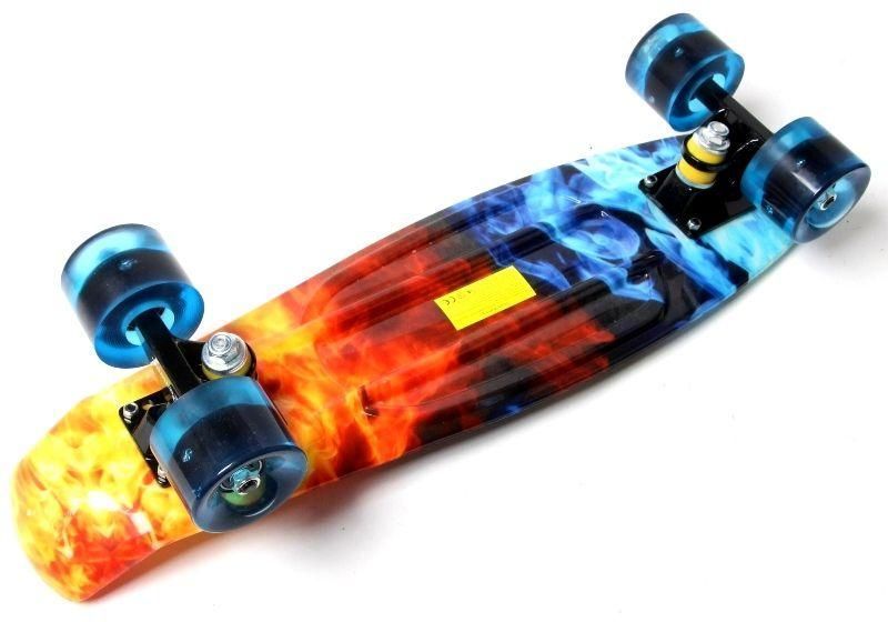 Скейтборд Пенни борд Penny Board 22" FIRE & ICE Огонь и лед Светящиеся колеса 3186 фото