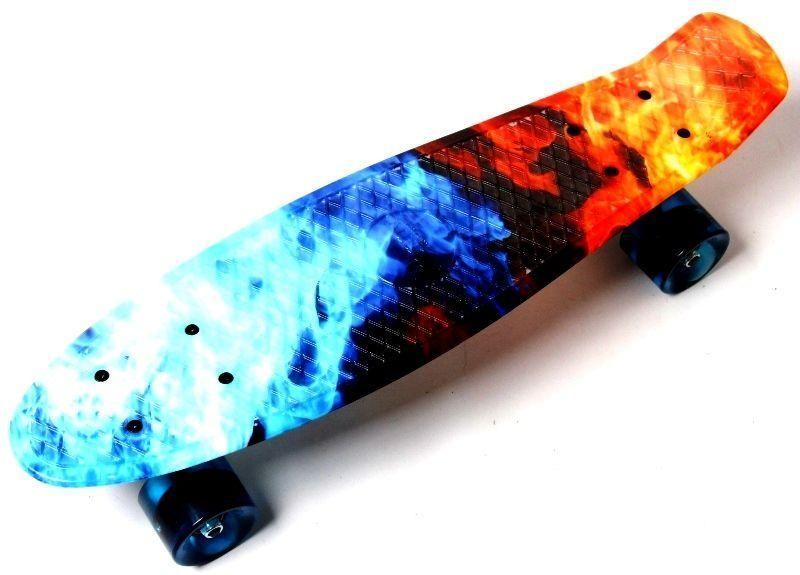 Скейтборд Пенни борд Penny Board 22" FIRE & ICE Огонь и лед Светящиеся колеса 3186 фото