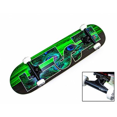 Скейтборд деревянный Fish Skateboard Green Peafowl с рисунком, с усиленной подвеской 442266 фото