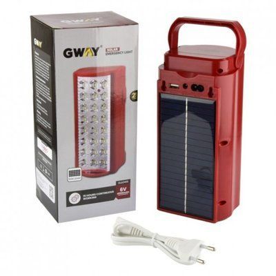 Ліхтар переносний світлодіодний 24 LED GWAY GL6240S із сонячною панеллю і павербанком 4000 mAh, червоний 526134 фото