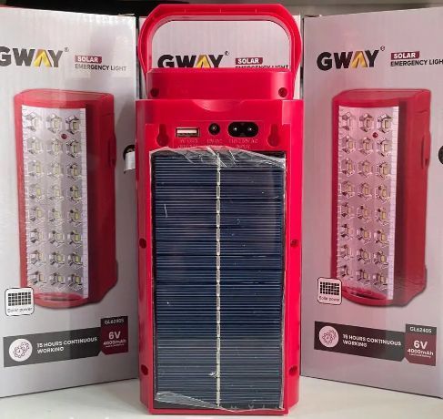 Фонарь переносной светодиодный 24 LED GWAY GL6240S с солнечной панелью и павербанком 4000 mAh, красный 526134 фото