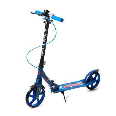 Двухколесный складной самокат Bavarsport Pusher, колеса 200 мм, ручной тормоз, синий 512008 фото