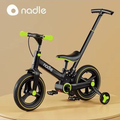 Дитячий велосипед велобіг Maraton Nadle S-900 3 в 1 з батьківською ручкою чорно-зелений 608197 фото