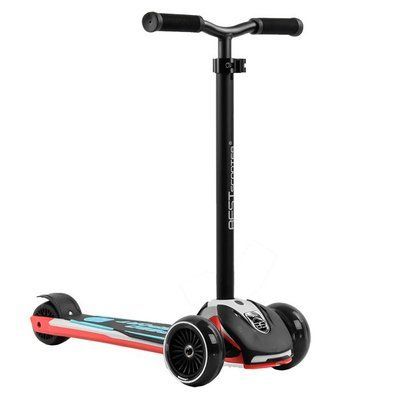 Самокат трехколесный Best Scooter HW-00308 MAXI, съемный алюминиевый руль, колеса PU со светом, Черно-розовый с голубым 469305 фото