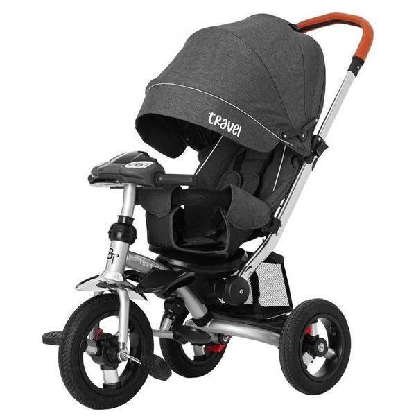Велосипед трехколесный с родительской ручкой TILLY TRAVEL T-387, темно-серый 471523 фото