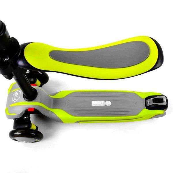 Самокат триколісний BestScooter JS-20815 зі знімним сидінням, алюмінієве кермо, колеса зі світлом, Салатовий з сірим 491671 фото