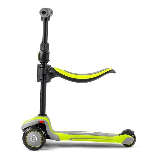 Самокат триколісний BestScooter JS-20815 зі знімним сидінням, алюмінієве кермо, колеса зі світлом, Салатовий з сірим 491671 фото