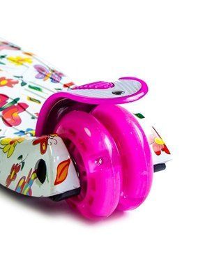 Детский самокат MAXI. Butterfly. Малиновые светящиеся колёса. 3318 фото