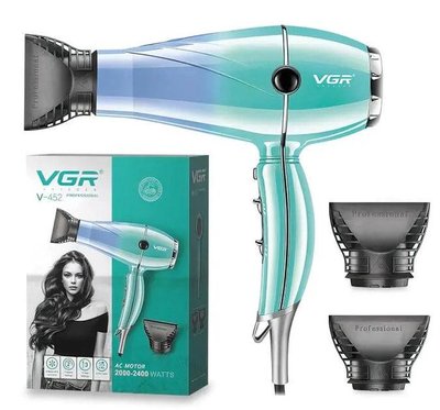 Фен для волос VGR V-452 с холодным обдувом и регулировкой мощности 2400 Вт Зеленый 512176 фото