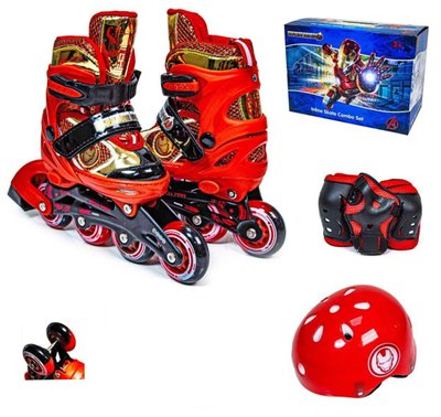 Комплект роликов с защитой и шлемом Happy супер герои, размер 35-38, Красный 465029 фото