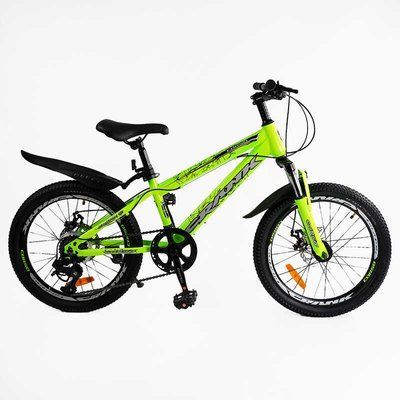 Дитячий велосипед Corso CRANK CR-20630 20" дюймів, сталева рама, з амортизацією, дискові гальма, зелений 547755 фото