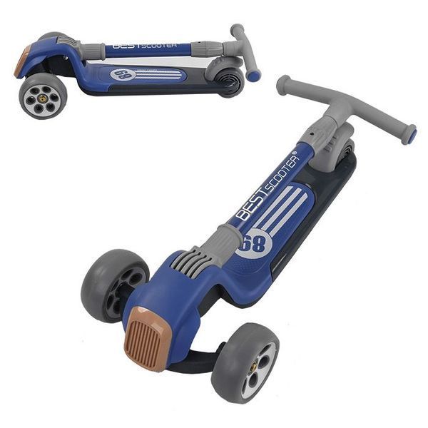 Самокат триколісний Best Scooter RS-8999, складаний алюмінієвий кермо, колеса PU зі світлом, Синій 454242 фото
