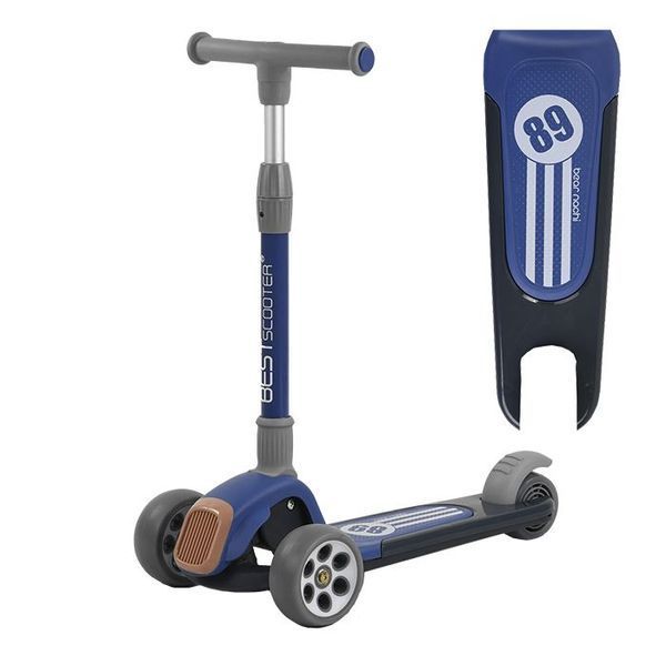Самокат триколісний Best Scooter RS-8999, складаний алюмінієвий кермо, колеса PU зі світлом, Синій 454242 фото