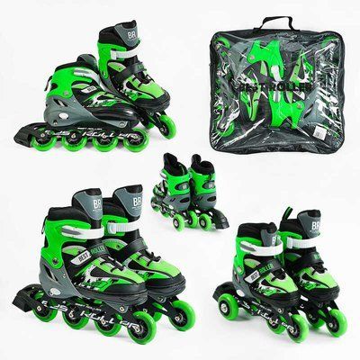 Дитячі роликові ковзани Best Roller 16540-S розсувні 30-33 зелений із колесами, що світяться 645495 фото