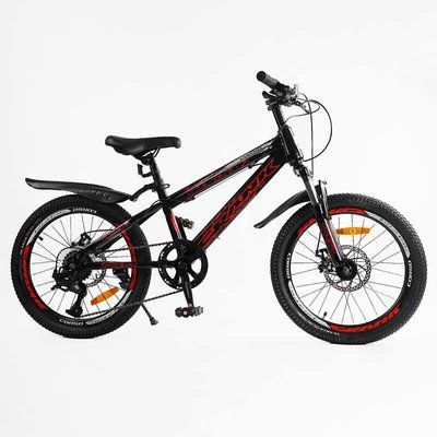 Дитячий велосипед Corso CRANK CR-20257 20" дюймів, сталева рама, з амортизацією, дискові гальма, чорний 547808 фото