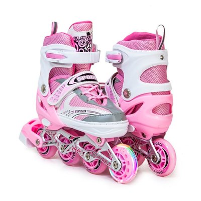 Раздвижные роликовые коньки Happy размер 38-42 розовый, светящиеся колеса 2728 фото