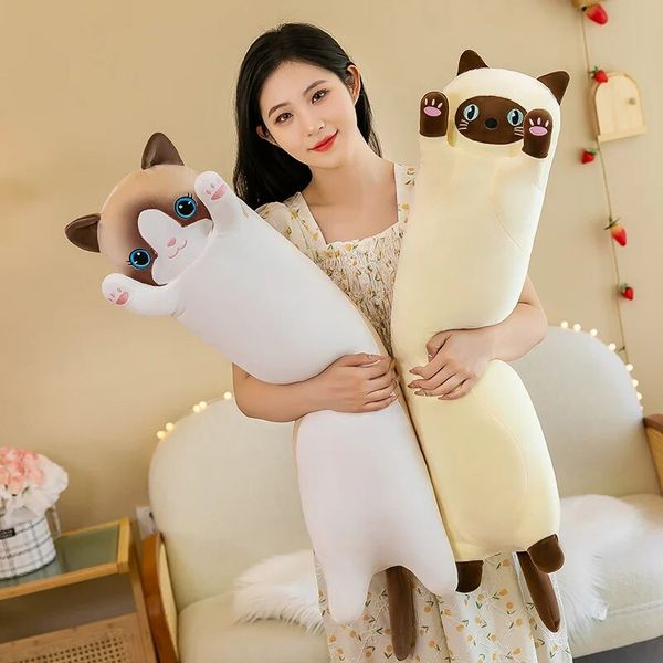 М'яка іграшка подушка-обіймашка Сіамський Кіт Батон 90 см Білий 526781 фото