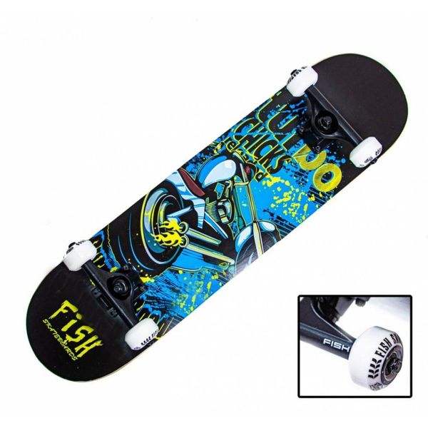 Скейтборд деревянный Fish Skateboard Turbo с рисунком, с усиленной подвеской 464271 фото