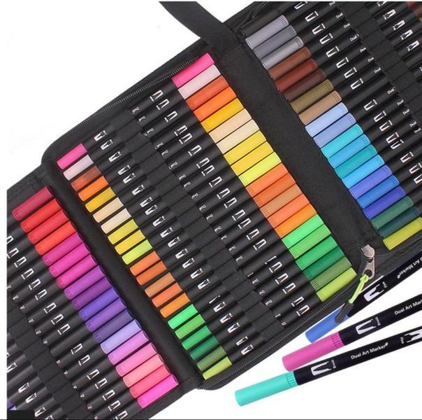 Набір акварельних двосторонніх скетч-маркерів для малювання Color brush 48 штук в сумці 549448 фото