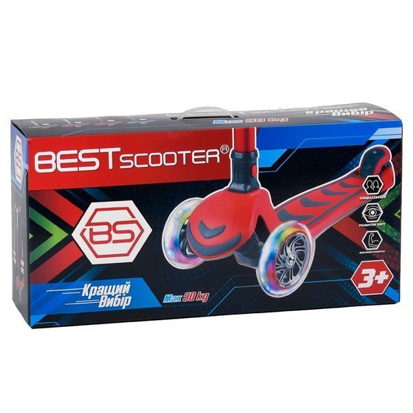 Трехколесный самокат Best Scooter MAXI Y 00325 Красный, светящиеся колеса 439464 фото