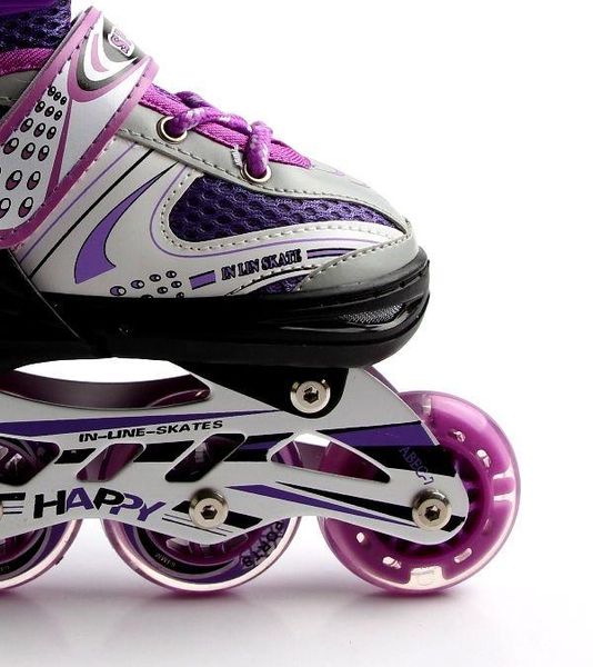 Раздвижные роликовые коньки Happy размер 38-42 фиолетовый, светящиеся колеса 2730 фото