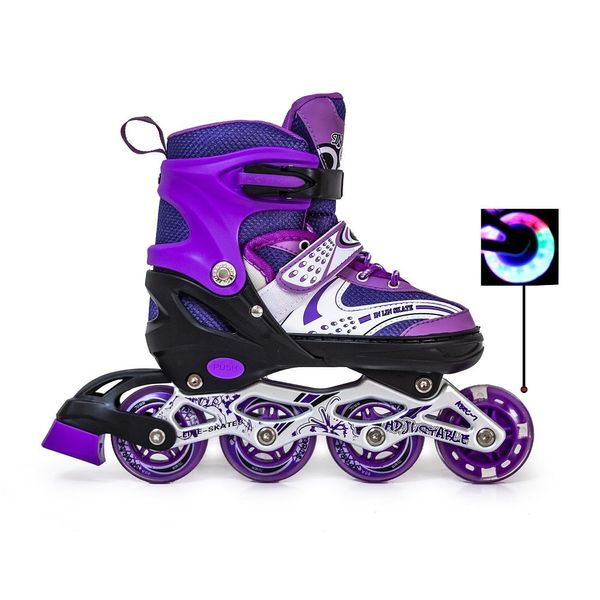 Раздвижные роликовые коньки Happy размер 38-42 фиолетовый, светящиеся колеса 2730 фото