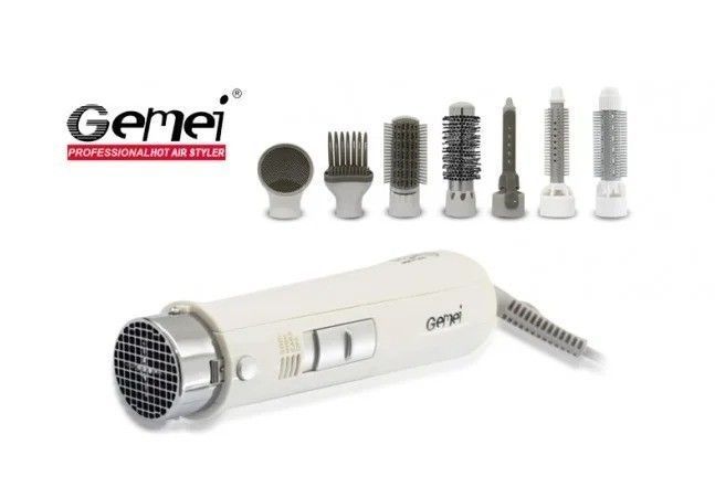 Воздушный мультистайлер для волос фен-щетка для укладки 8 в 1 Gemei GM-4832 1000Вт Белый 523611 фото