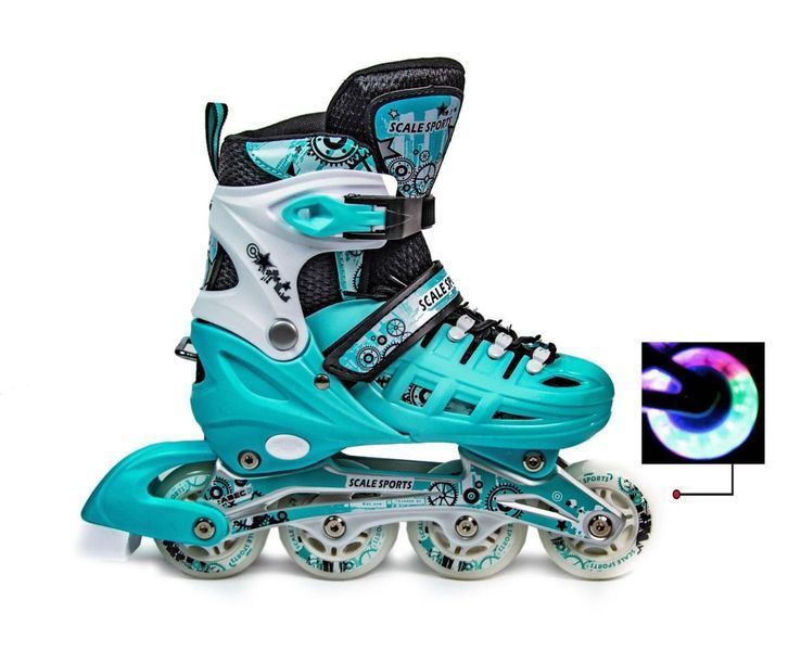 Ролики Scale Sports Бирюзовые LF 905, размер 38-41, светящиеся колеса 7066 фото