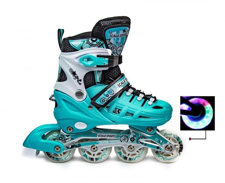 Ролики Scale Sports Бирюзовые LF 905, размер 38-41, светящиеся колеса 7066 фото